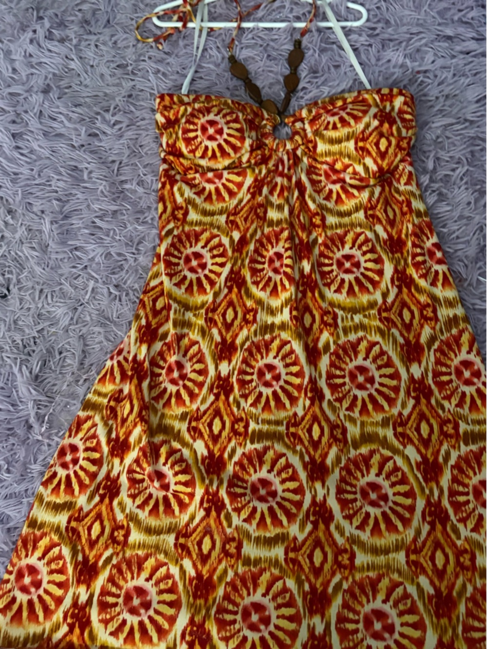 A. Byer Strapless Sunburst Print Dress in Yellow and Red